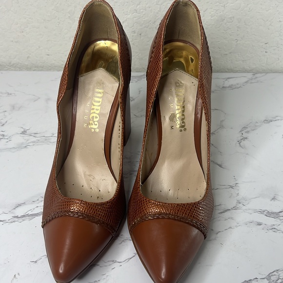 ANDREA PREMIUM Pump Block Brown Heels Women Size 7 - Picture 11 of 16